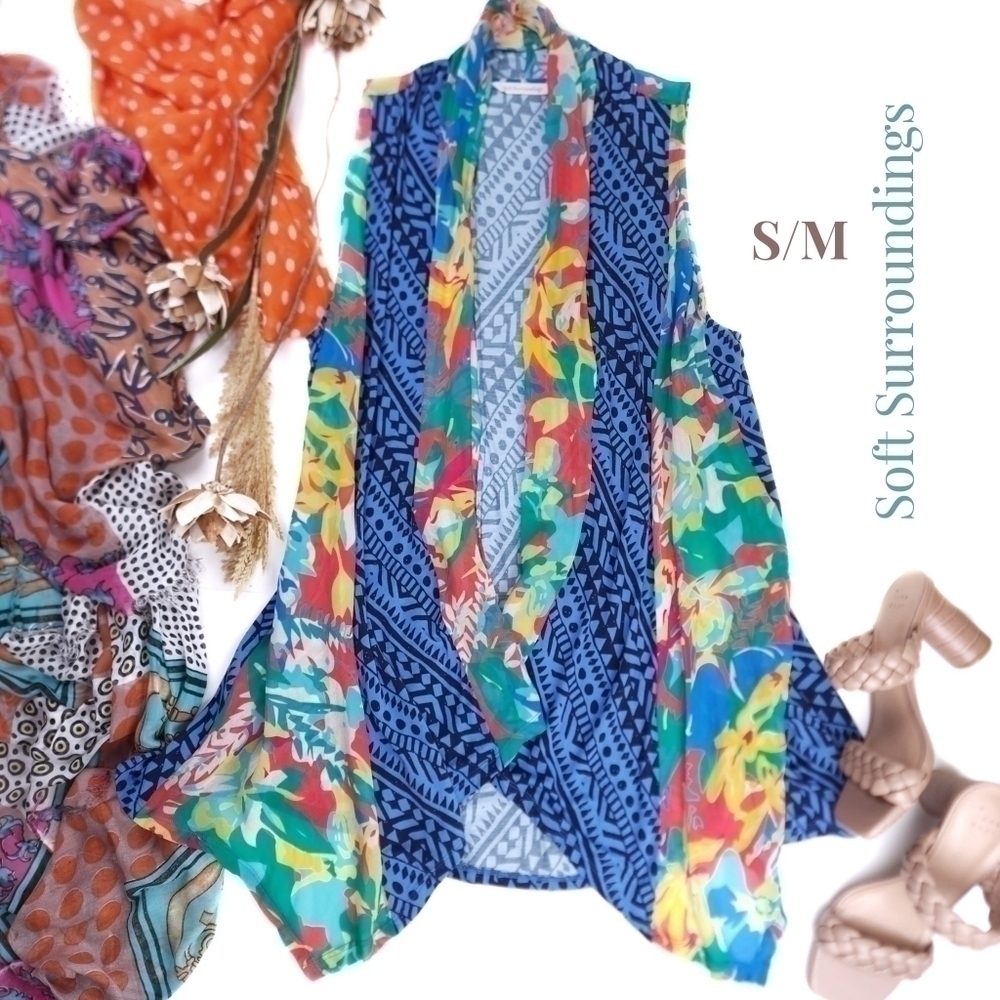 Soft Surroundings Multicolored Sheer Cascade Vest Sz S/M